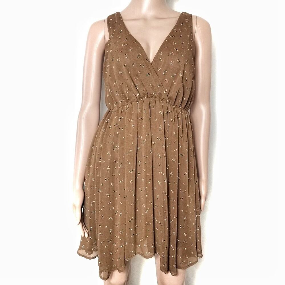 Kaitlyn Brown People Patterned Flowy Neutral Boho Dress Coquette Autumn MEDIUM